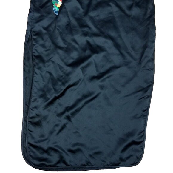 YI FANG CHEONGSAM DRESS WOMENS 44 BLACK SATIN ORIENTAL EMBROIDERED DRAGON VTG - Picture 2 of 16